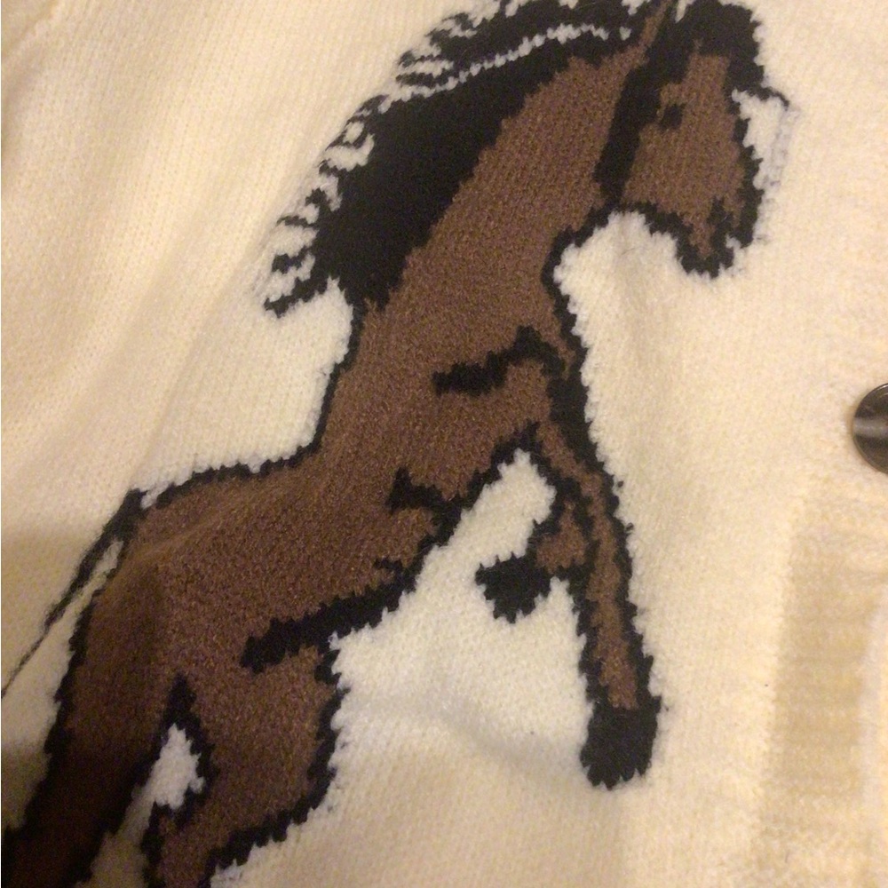 NEW! 🍁🍂boho western Cream Horse Motif Button-Up Sweater Cardigan - Picture 4 of 7